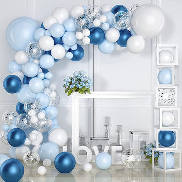 Blue And White Balloons, Blue White Balloon Garland Arch Kit, 102 Pcs Pastel Blue White Balloons For Baby Shower Birthday Weddin