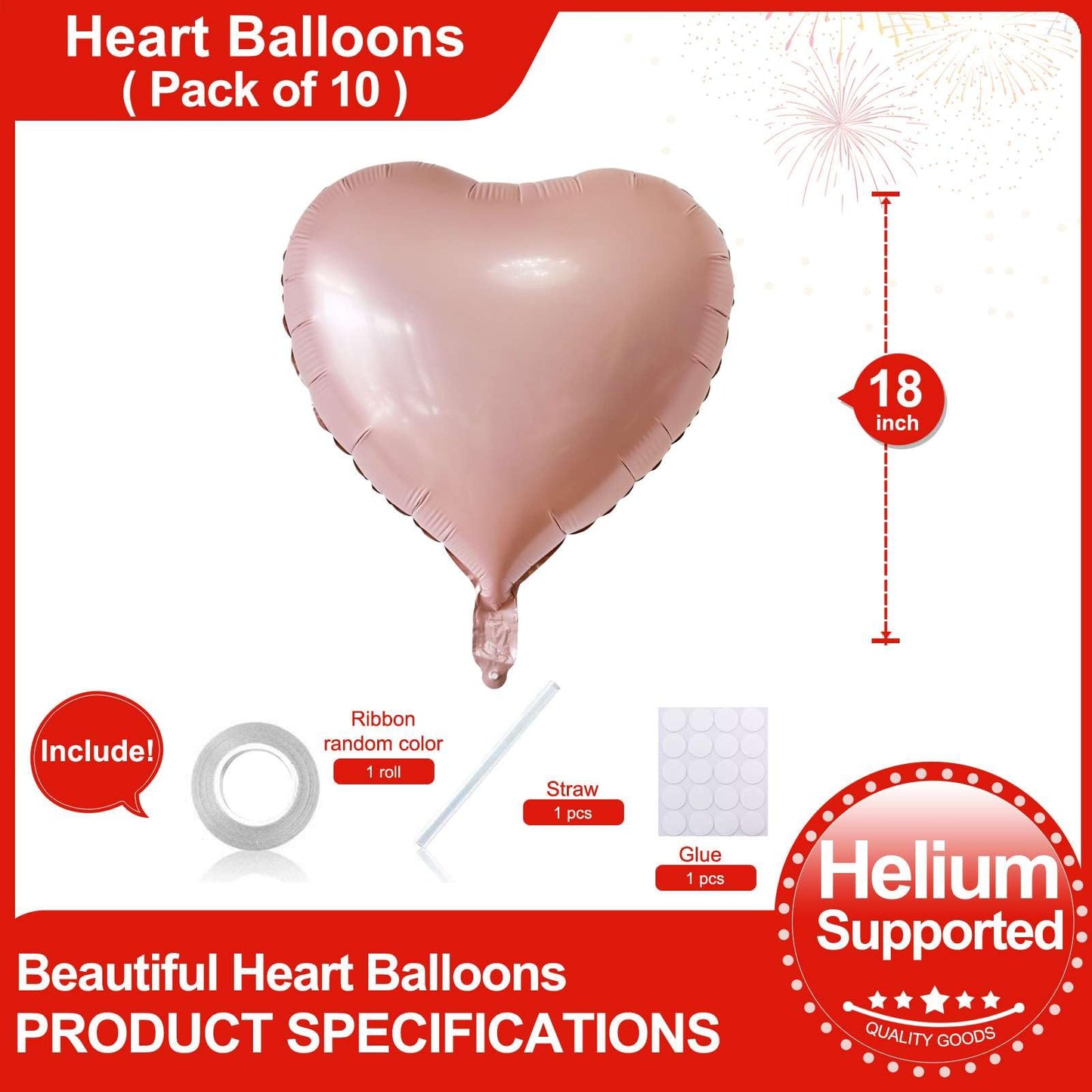 Lovoir 10 Pcs Baby Pink Heart Shape Foil Mylar Balloons 18 Inch Love Balloons For Valentine'S Day Birthday Party Decorations Wed