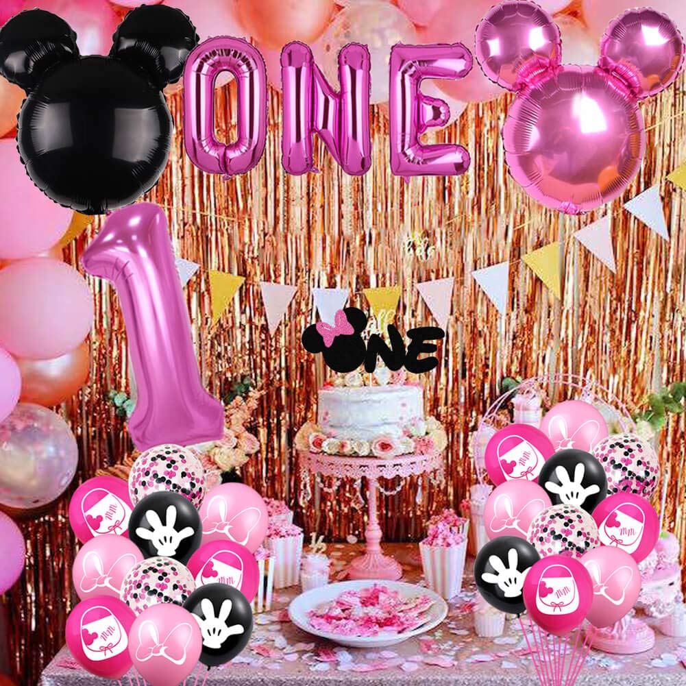LetDec 185 Pcs Pink 1st Birthday Party Decorations Kit, Balloon Arch, Tableware, Paper, Model HTMYM1BPD328, Perfect for Girls' First Birthday