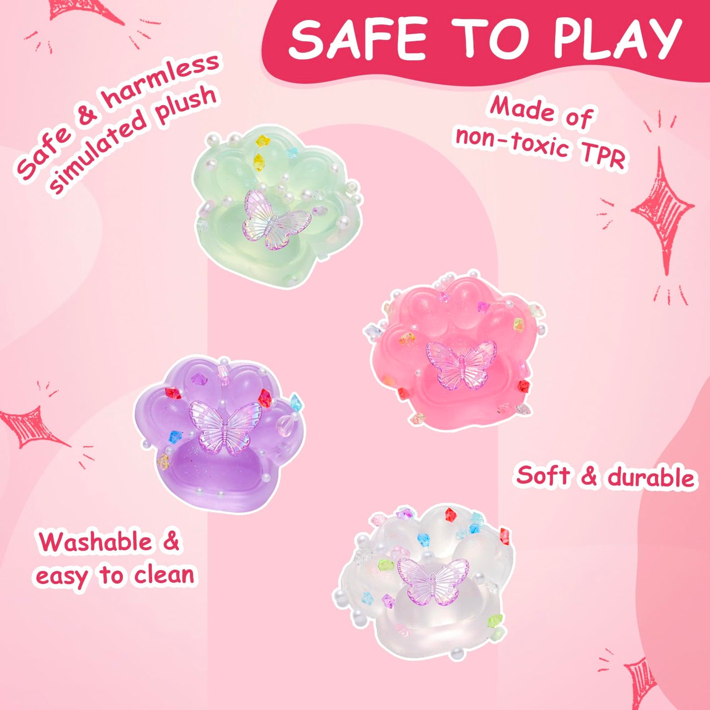 Taba Squishy Cat Paw Toys, 4Pcs Fidget Stress Relief Toys, Super Soft Sensory Toys Cute Kawaii Fufu Squishies Anxiety Relief Par