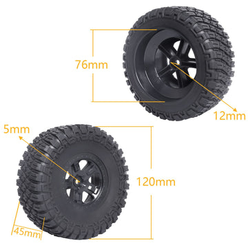 Hobbyfire Height 4.72 inches (120mm) 1/10 Short Course Truck Tires and Wheel Rims 12mm Hex with Foam Inserts for for All Terrain