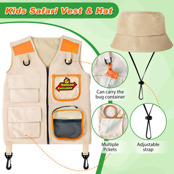 Yopinsand Kids Explore Kit & Bug Catcher Kit, Kids Camping Gear For Kids, Outdoor Exploration Set With Safari Vest & Safari Hat,