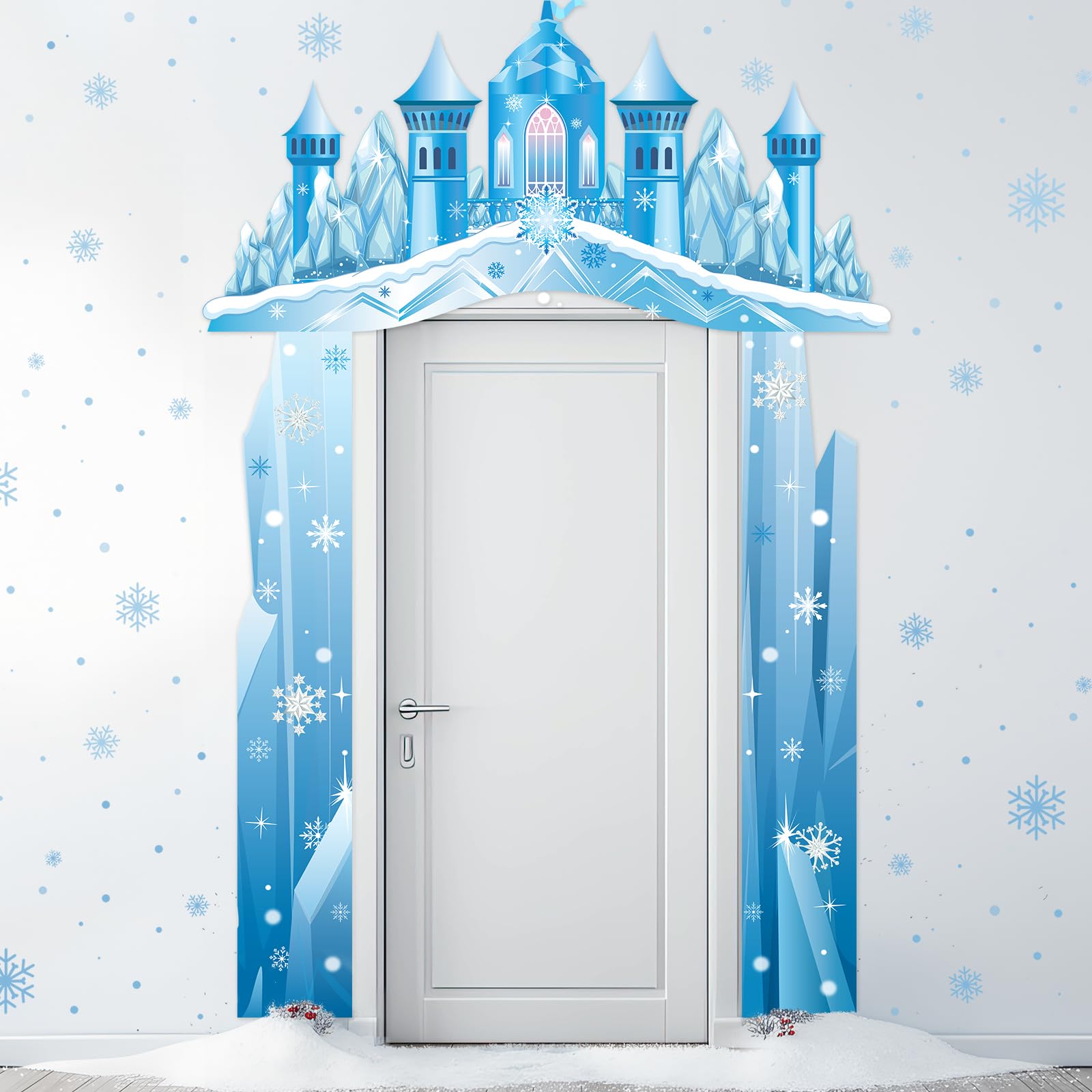Tiamon Snow Castle Banners Princess Birthday Door Entrance Decorations Ice Snowflake Hanging Door Banner Backdrop for Girls Wint