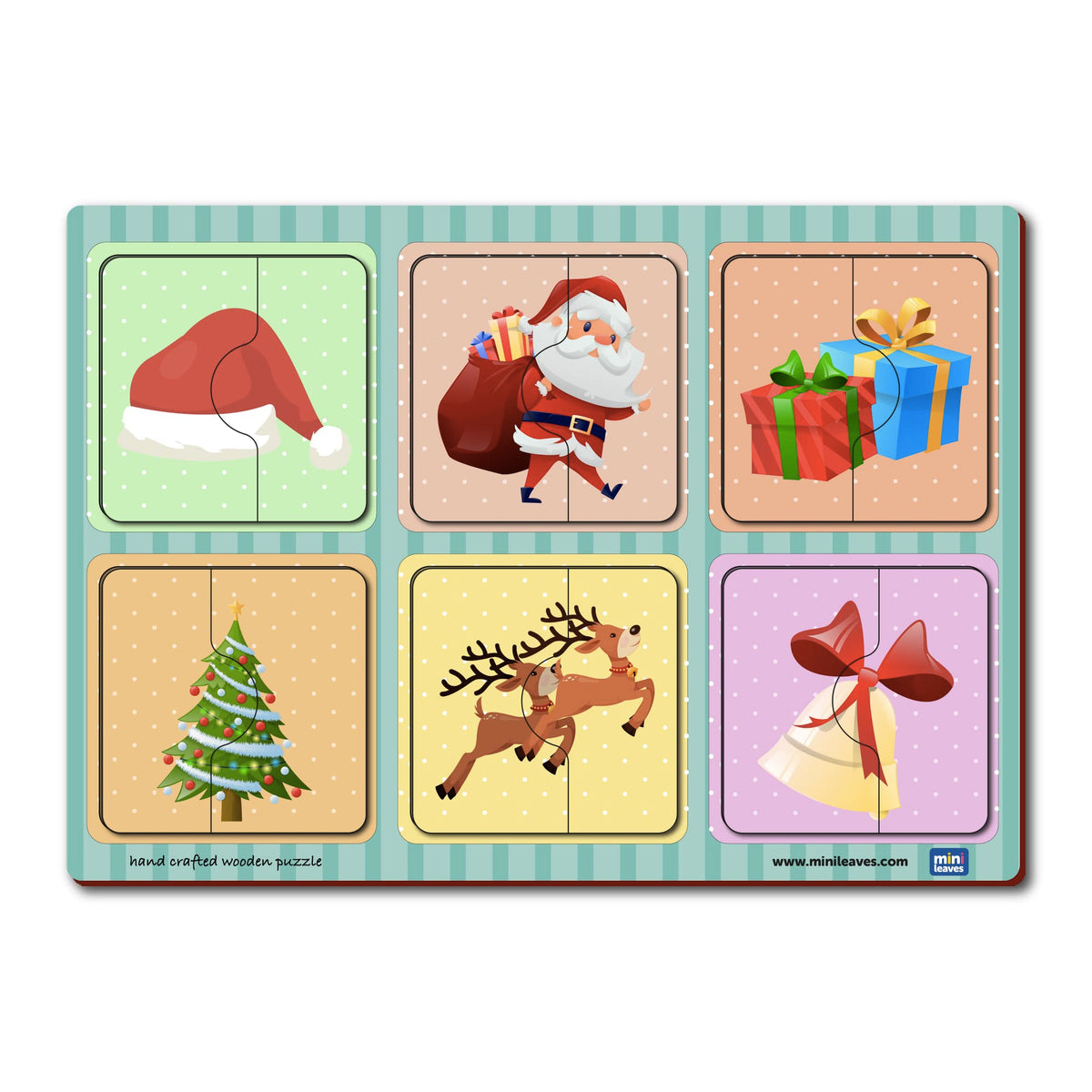 Mini Leaves 2 Piece Puzzle for Kids  Christmas Jigsaw Puzzle  Set of 6 Wooden Puzzles for Kids  Educational Toys for 1 Year O