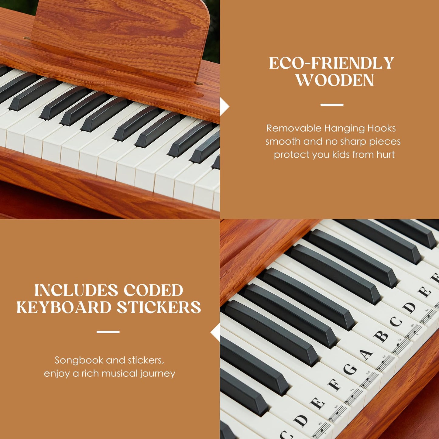 Kids Piano Keyboard, 37 Keys Digital Piano For Children, Toddler Music Educational Instrument Toy Wood Piano For 3+ Girls And Bo