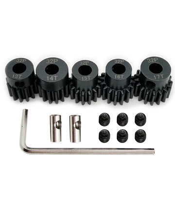 VICRAZZE 32p 5mm Pinion Gear Set 13T 14T 15T 16T 17T with 1/8 inch(3.175mm) Coupler and hex Key for 0.8 Metric Pitch RC Buggy Ca