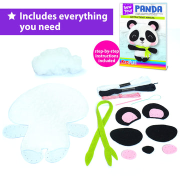 Krafun Panda Animal Sewing Kit For Kids Beginner My First Art & Craft, Includes Panda Doll Stuffed Animal, Instructions & Plush Felt Materials For Embroidery, Age 7 8 9 10 11 12