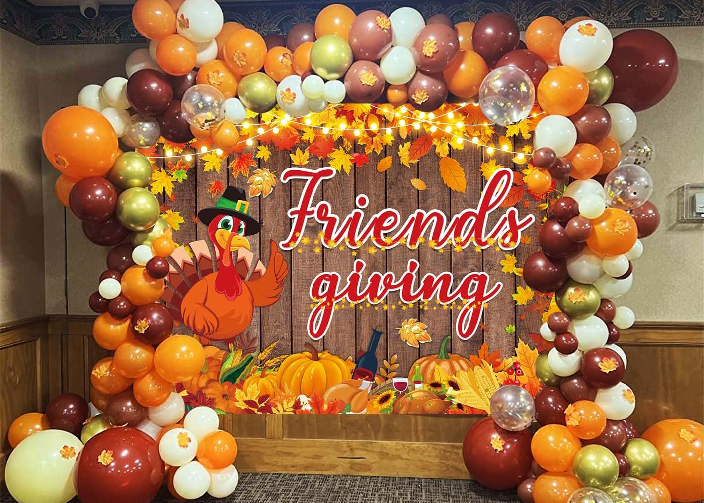 Friendsgiving Banner Backdrop Happy Thanksgiving Friends Giving Photography Backgound Friendsgiving Pumpkin Harvest for Fall Par