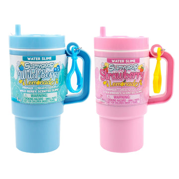 Lemonade Tumbler Bundle, 2-Pack Scented Slimes - Blue Raspberry & Pink Strawberry, Kids Slime Party Favors (8-12), Kit