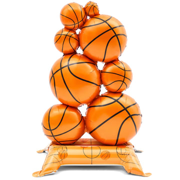 Soulchen 1 Pack 5 ft Giant Self Standing Basketball Foil Balloons with Field Base for Birthday Themed Party Decoration Sports Su