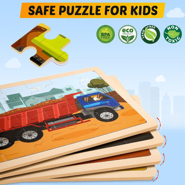 Wooden Vehicle Puzzles For Kids Age 3 4 5 Year Old, 4 Pack 24 Pcs Montessori Toddler Jigsaw Puzzles For Girl Boy Activities Pres