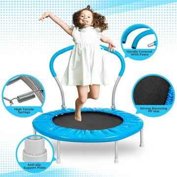 36 Inch Kids Trampoline: Mini Trampoline With Handle Indoor Outdoor Use, Toddler Small Fitness Rebounder