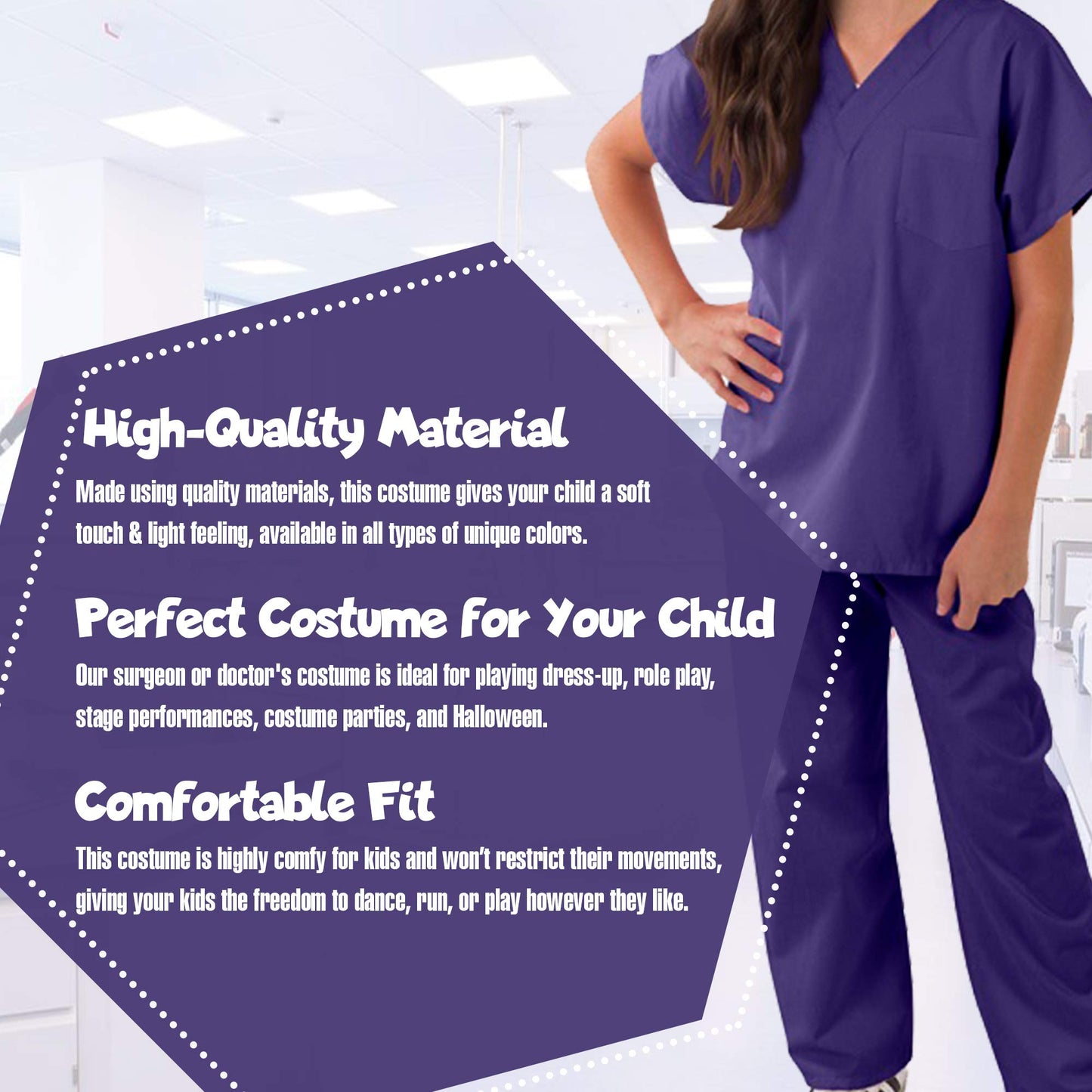Kids Scrubs Super Soft Children Scrub Set Kids Dress Up (2/3, Purple)