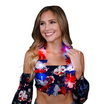 Light Up Hawaiian Lei Red White And Blue