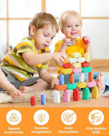 D-Fantix 39 Pcs Silicone Sorting Stacking Rocks Stones, Sensory Learning Montessori Toys For 3 4 5 6 Year Old Kids, Educational