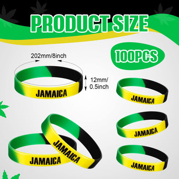Leitee Jamaican Silicone Bracelet Bulk Black Yellow Green Rubber Wristband For Men Women Jamaican Birthday Party (100 Pcs)