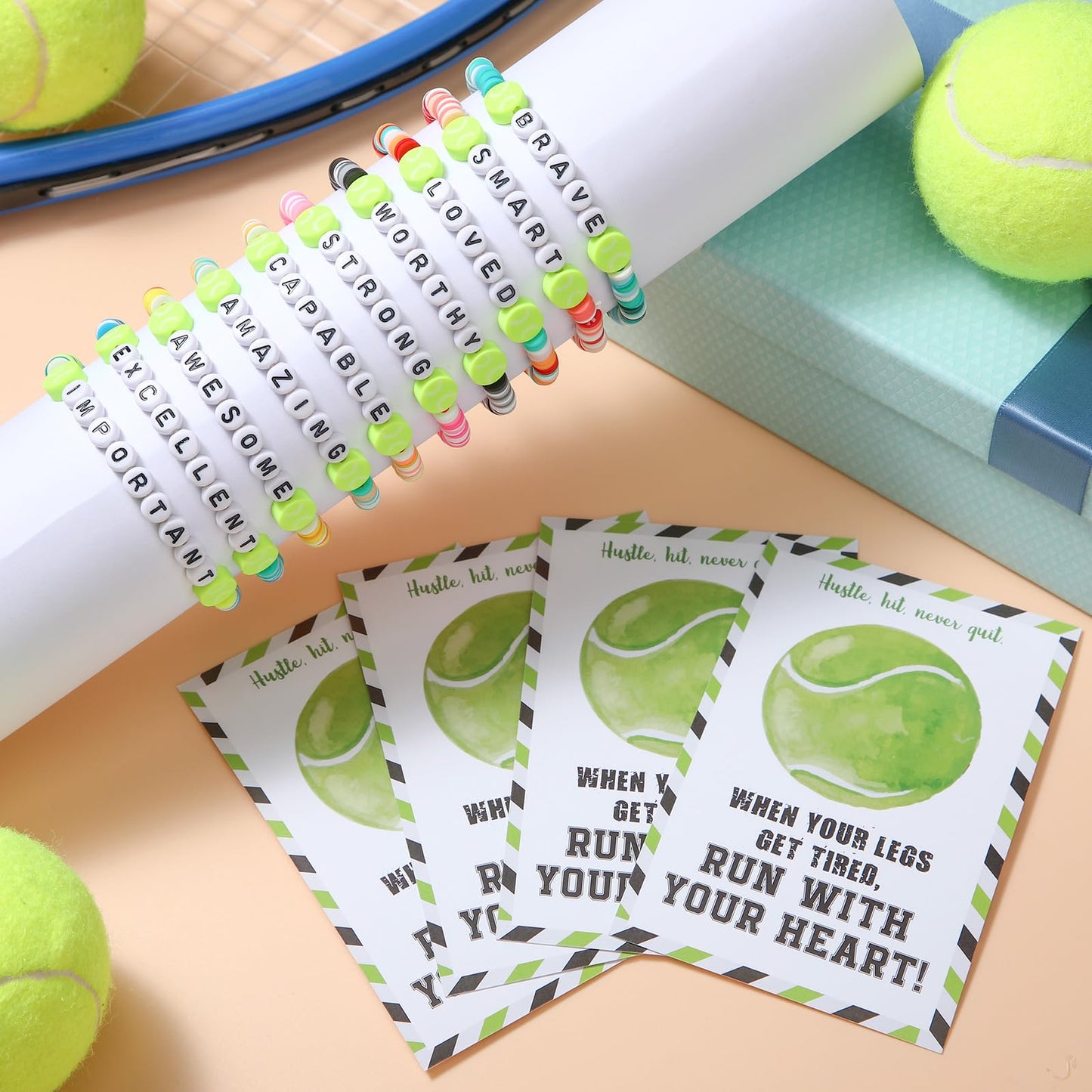 Zeyune 20 Set Tennis Party Favors Beaded Bracelets Tennis Gifts Bulk Party Supplies Birthday Decorations for Women Men Clay Adju