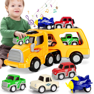 Dreamon 5-In-1 Transport Vehicles Toys For Toddler With Light & Sound, Ideal Construction Car Toy Christmas Birthday Gifts For Kids