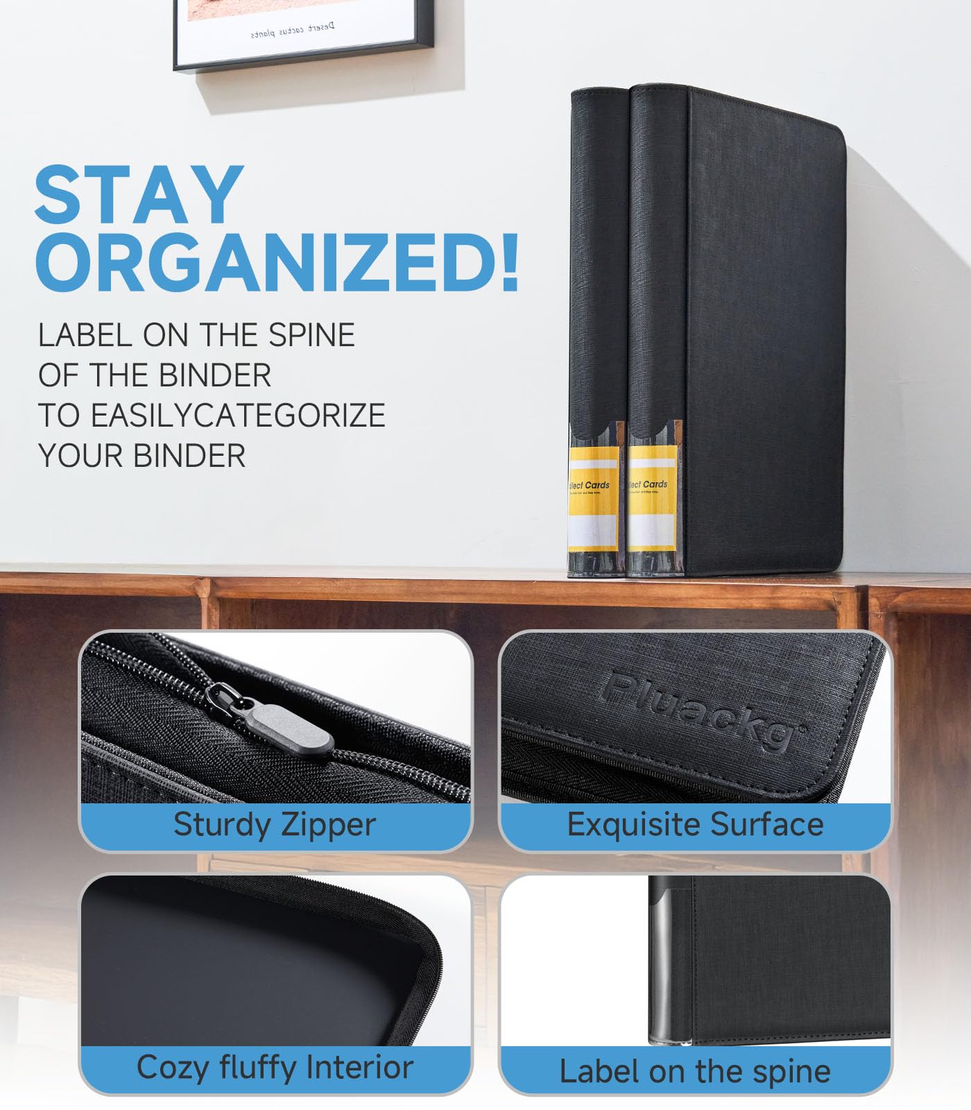 16-Pocket Trading Card Binder Holds 1024 Cards - enhanced PU Leather Album  Ringless Side LoadingTrading Card Album Sturdy 3x4 Card Holder for MTG  TCG  YuGiOh  Game Cards & Sports Cards (Black)