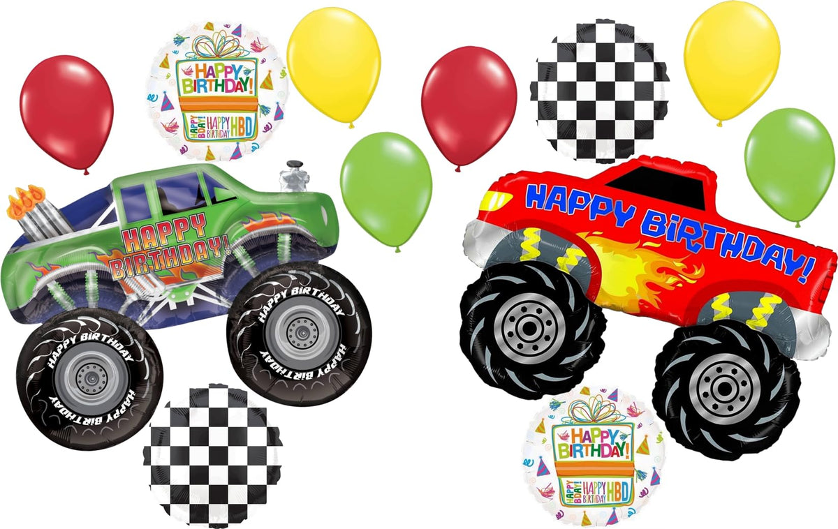 Monster Truck Birthday Party Supplies and Balloon Bouquet Decorations