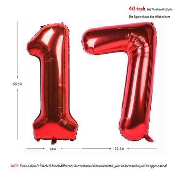 40 In Red Number Balloons Helium Foil Mylar Balloon Birthday Party Banquet Decoration Digital 17