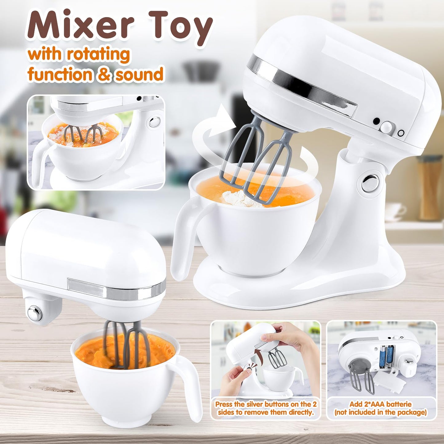 Play Kitchen Appliances Toys, Kids Kitchen Playset Accessories, Pretend Play Toy Sets With Coffee Maker, Mixer, Toaster With Rea