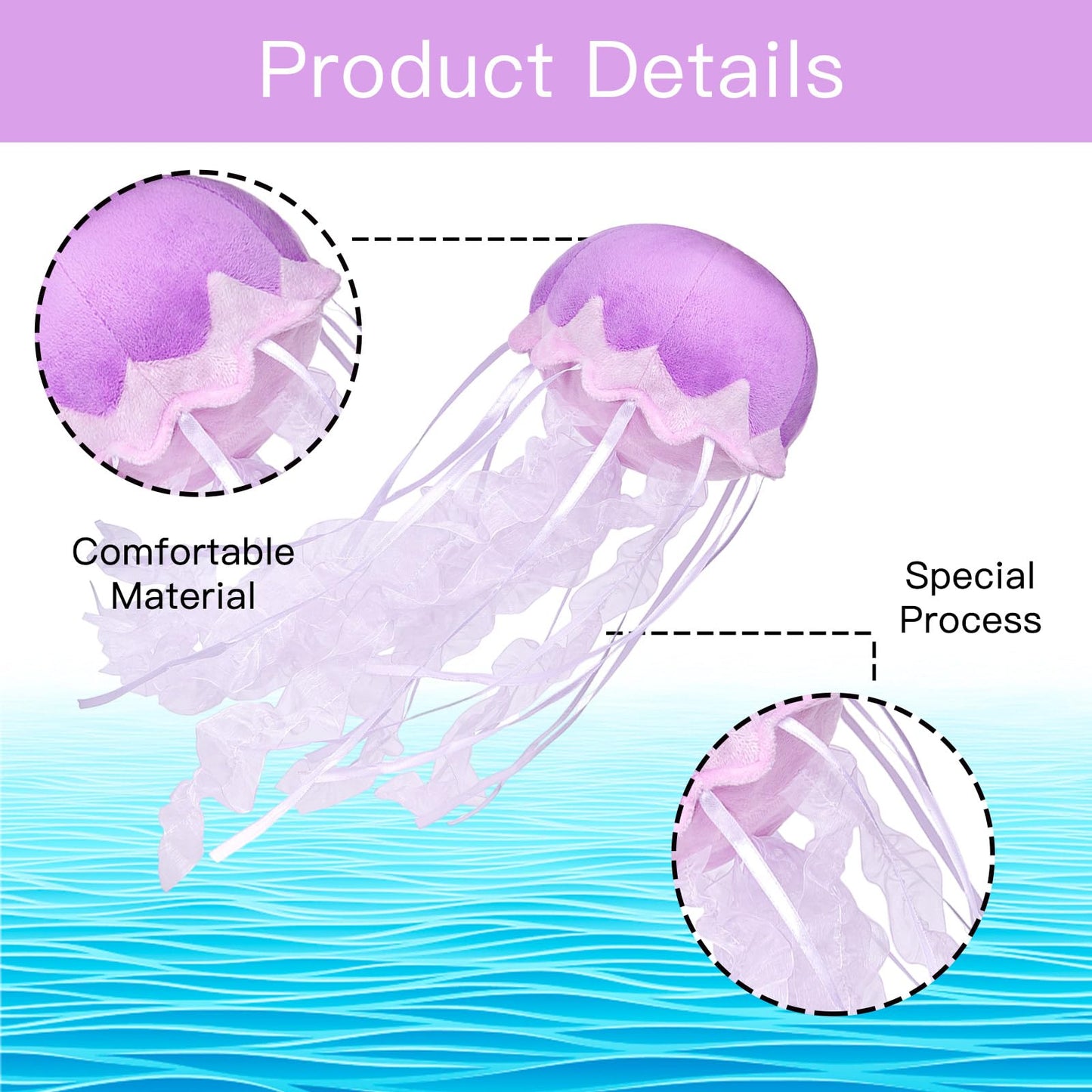 Double Bread Realistic Jellyfish Stuffed Animal, Cute Jellyfish Plush Toy For Birthday Room Decor, Sea Animal Jellyfish Collection Gift For Boys And Girls(Purple)