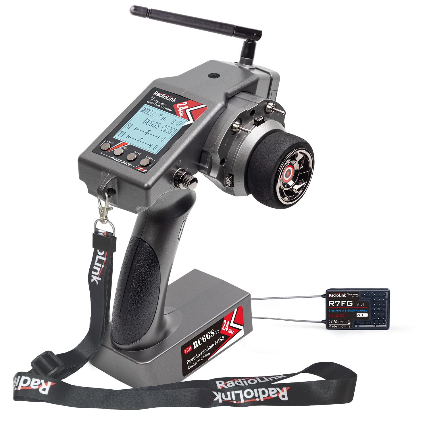 Radiolink RC6GS V3 7 Channels RC Transmitter and Gyro Receiver R7FG, Voltage Telemetry, 30 Models Storage 2.4Ghz Surface Remote 