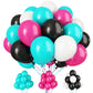 Paready Disco Music Party Balloons, 30 Pcs 12 Inch Hot Pink Black Blue And White Latex Balloons With Ribbons For 80S 90S Disco M