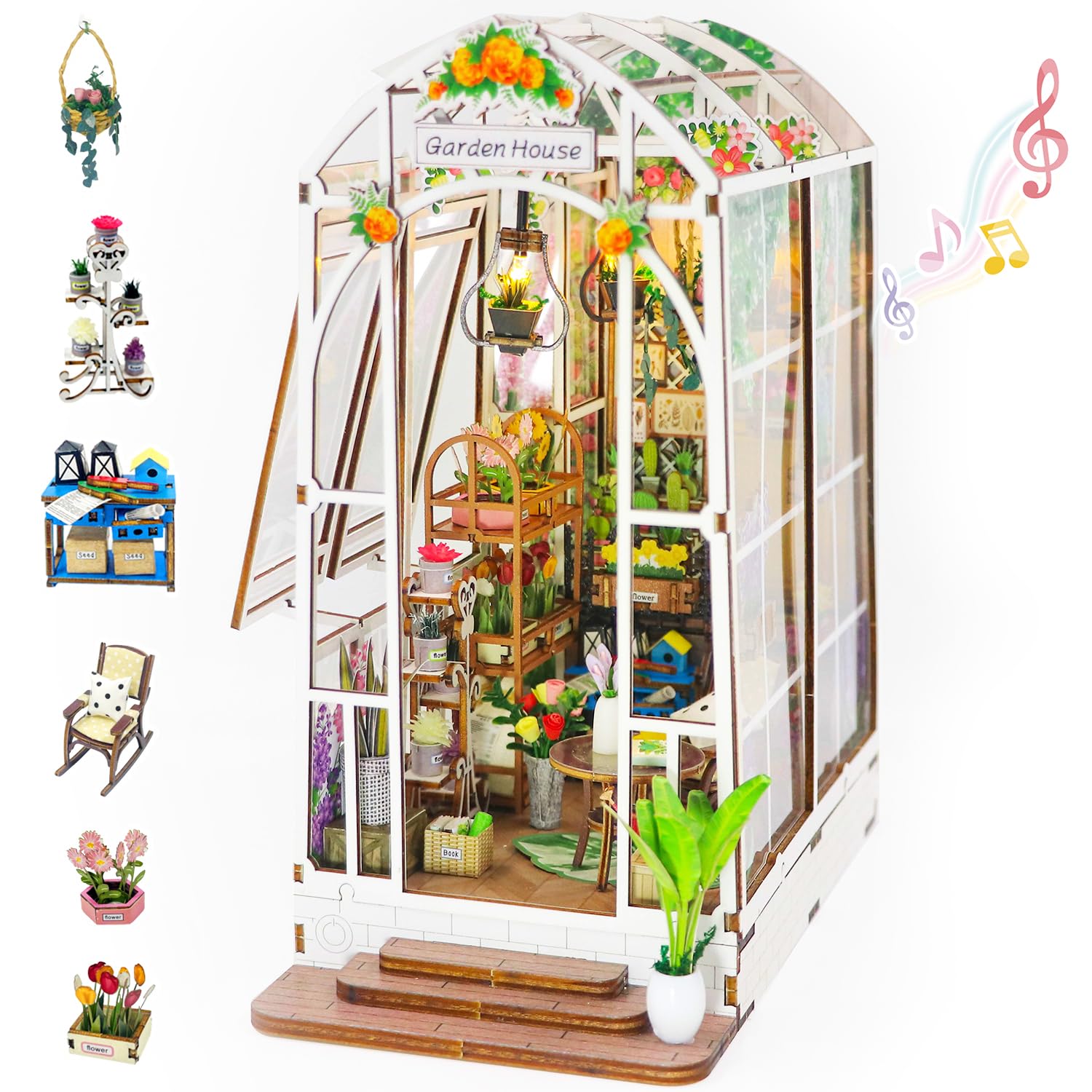 Diy Book Nook Kit, Diy Miniature House Kit With Led Lights, 3D Wooden Puzzle For Adults To Bulid, Mini House With Bookshelf Inse