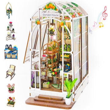 Diy Book Nook Kit, Diy Miniature House Kit With Led Lights, 3D Wooden Puzzle For Adults To Bulid, Mini House With Bookshelf Inse