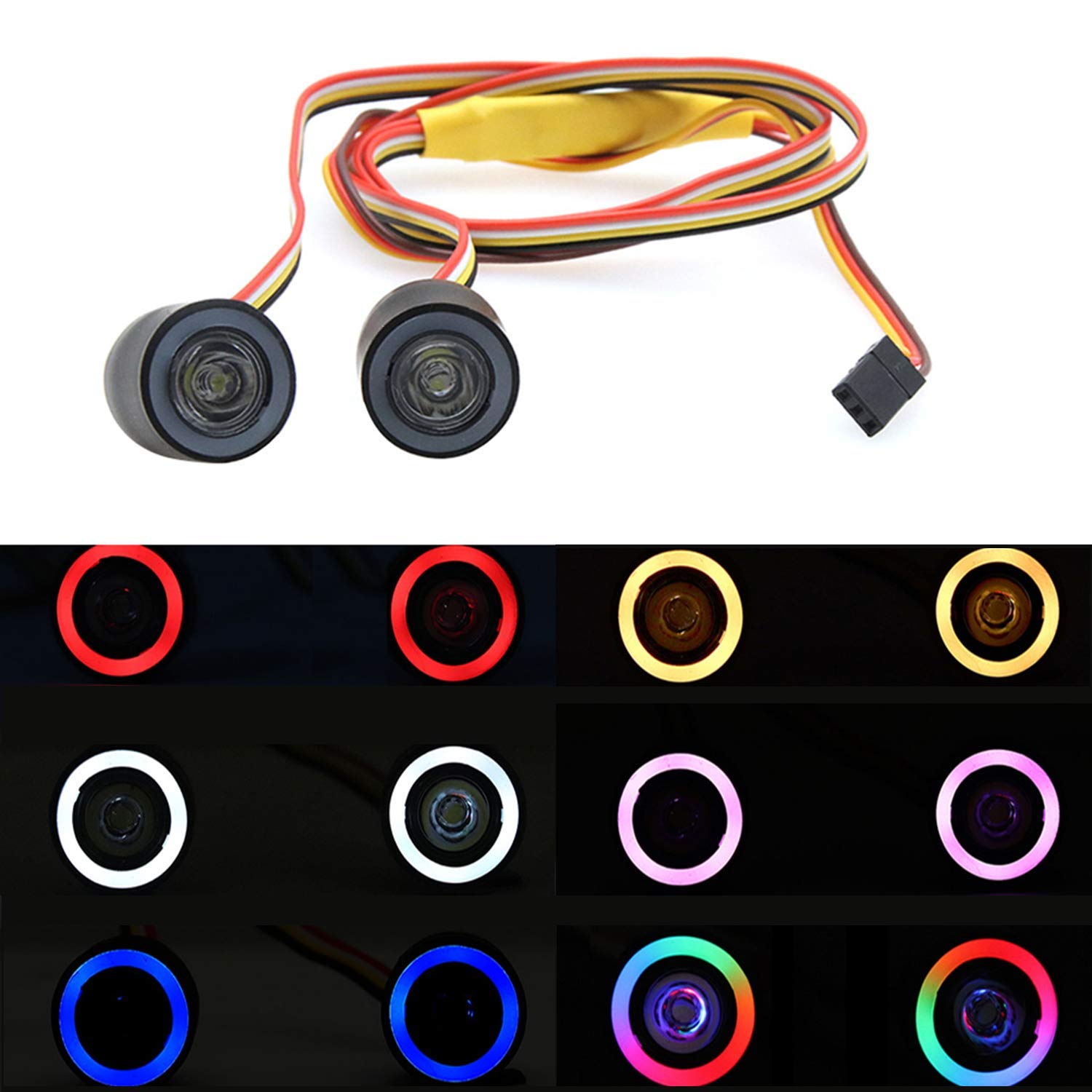 GLOBACT OGRC RC LED Light Kit Headlights Angel Eyes with 12 Modes for Traxxas TRX-4 Axial SCX10 RC4WD 1/10 RC Rock Crawler Car A