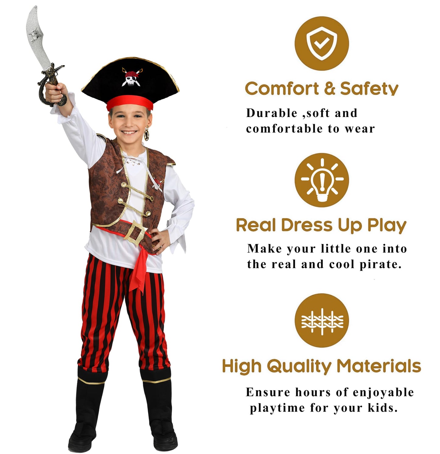 Yorborgor Kids Pirate Outfit - Boys Pirate Cosplay Party Dress Up (White, 7-8 Years)
