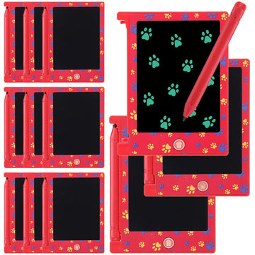 Nezyo 12 Pack Dog Paw Party Favors, 4.6 Red Pattern Kids LCD Writing Tablet Mini Drawing Tablet, Dog Paw Birthday Party Suppli