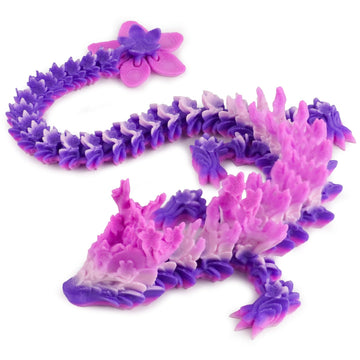 3D Printed Cherry Blossom Crystal Dragon - 12 Inch Articulated Movable Model For Display, Collection, And Unique Gift (Mystic Pe