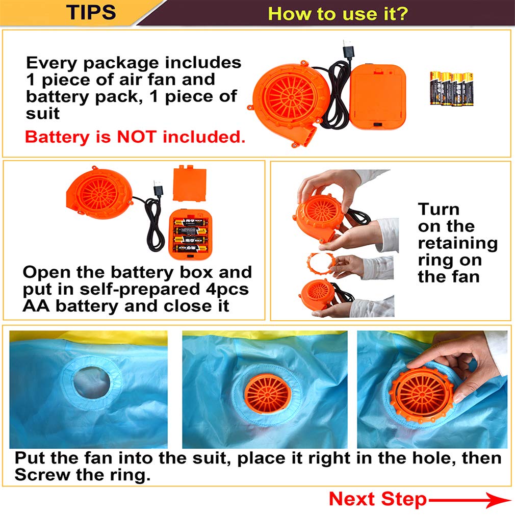 Arokibui USB Mini Inflatable Costume Fan - Portable Blower for Dinosaur Costumes - Orange - Durable ABS Material