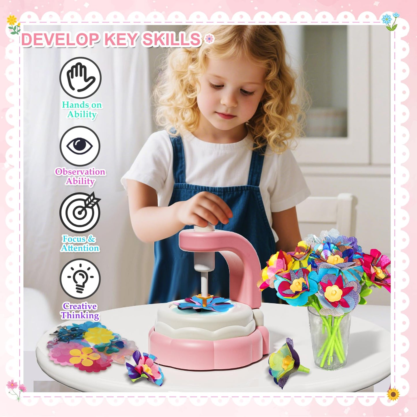 Xuoent Fabric Flower Bouquets Toys, Kids Craft Kits Ages 4-12, DIY Flower Making Kit, Creative Arts and Crafts for Kids, 4-12 Ye
