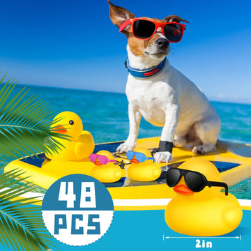 Chivao 48 Pcs Mini Rubber Ducks Bath Duck In Bulk 48 Sunglasses Toy Set Christmas Valentine Duck Gift Bath Toy Bathtub Toys For Gift Holiday Cruise Birthday Party Favor(Yellow, Blue, Pink, Black)