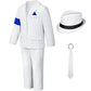 KAIPUTE Dance Star Costume for Boys, 80s 90s White Polyester Outfit, Role Play Party, Size 8-9 Years