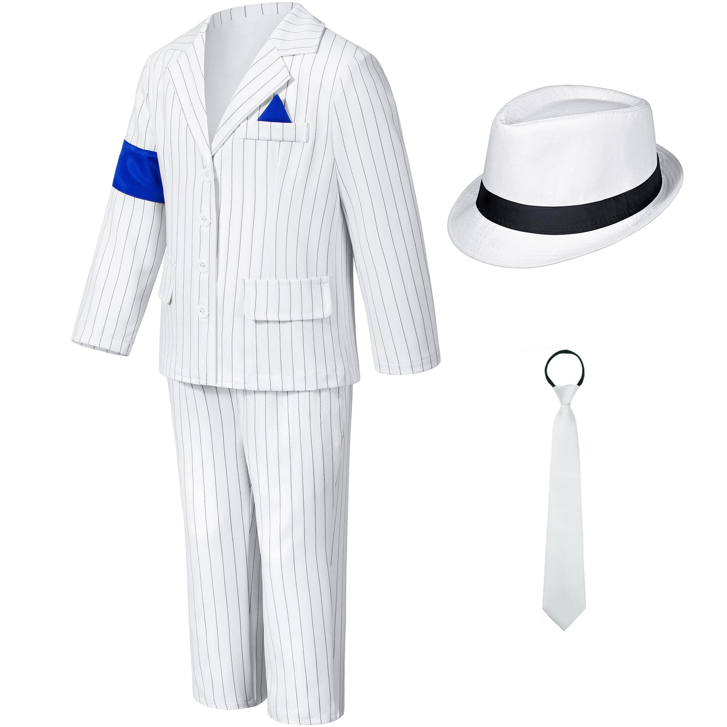 KAIPUTE Dance Star Costume for Boys, 80s 90s White Polyester Outfit, Role Play Party, Size 8-9 Years