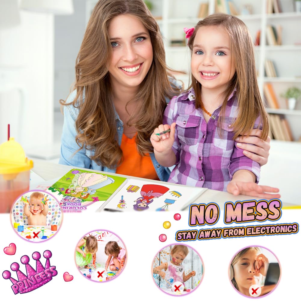YMluky Water Color Paint Sets for Kids, 2 Coloring Books, No Mess Painting for Toddlers Activities,Magic Paint Set with 2 Brush,