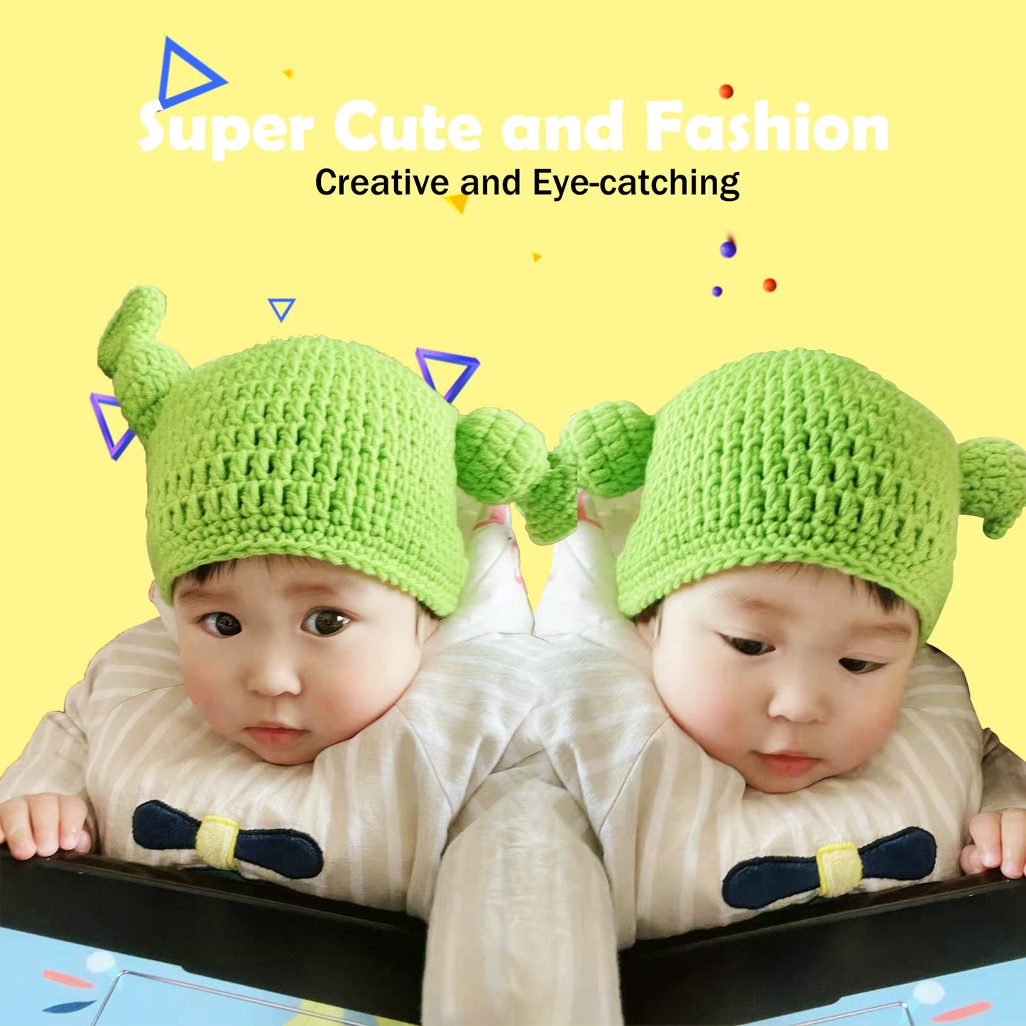 Union Power Green Shrek Hat with Ears, Knitted Halloween Cosplay Prop for Kids & Adults, Fun Candy Hat (54-58cm/21-23)