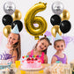 40 Inch Gold Number 6 Balloon, 6Th Birthday Balloons, 11Pcs Gold Black Latex Balloons Silver Birthday Print Balloons Digital 6 F