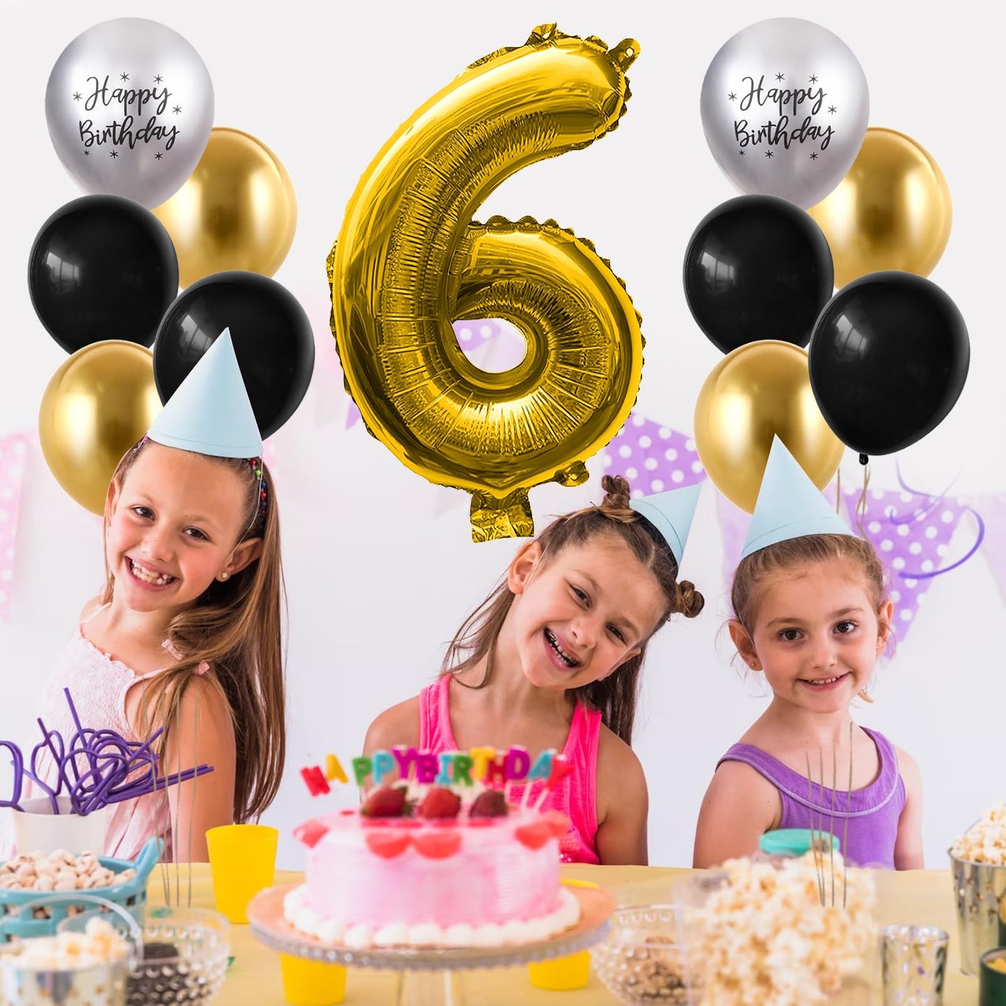 40 Inch Gold Number 6 Balloon, 6Th Birthday Balloons, 11Pcs Gold Black Latex Balloons Silver Birthday Print Balloons Digital 6 F