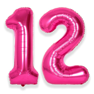 Suwen 40 Inch Hot Pink Large 12 Number Balloons Big Foil Helium Number Balloons 0-9 Jumbo Happy 12Th Mylar Birthday Party Decora