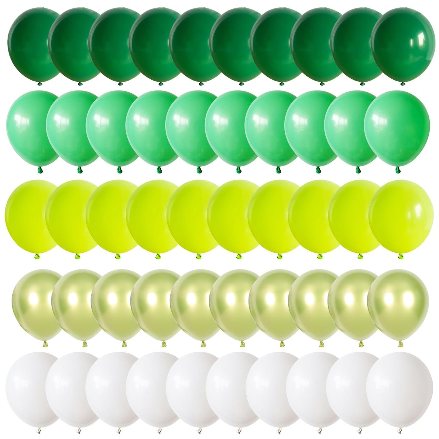 60Pcs Green Party Balloons, Dark Green Emerald Green Lime Green Chrome Metallic Green And White Latex Balloons, For Green Themed