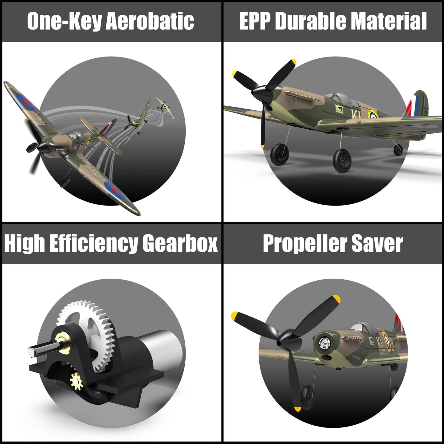 ANTSIR RC Plane Spitfire Fighter, 4 Channel Remote Control Airplane with Gyro System for Adults Boys Beginners