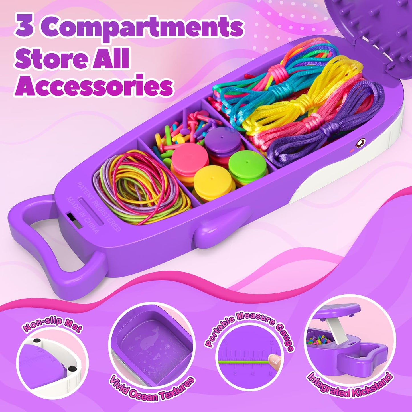 Euclidean Cube Friendship Bracelet Making Kit for Girls, Purple Whale Shaped Jewelry Making Kit for Girls Ages 8-12, DIY Arts an