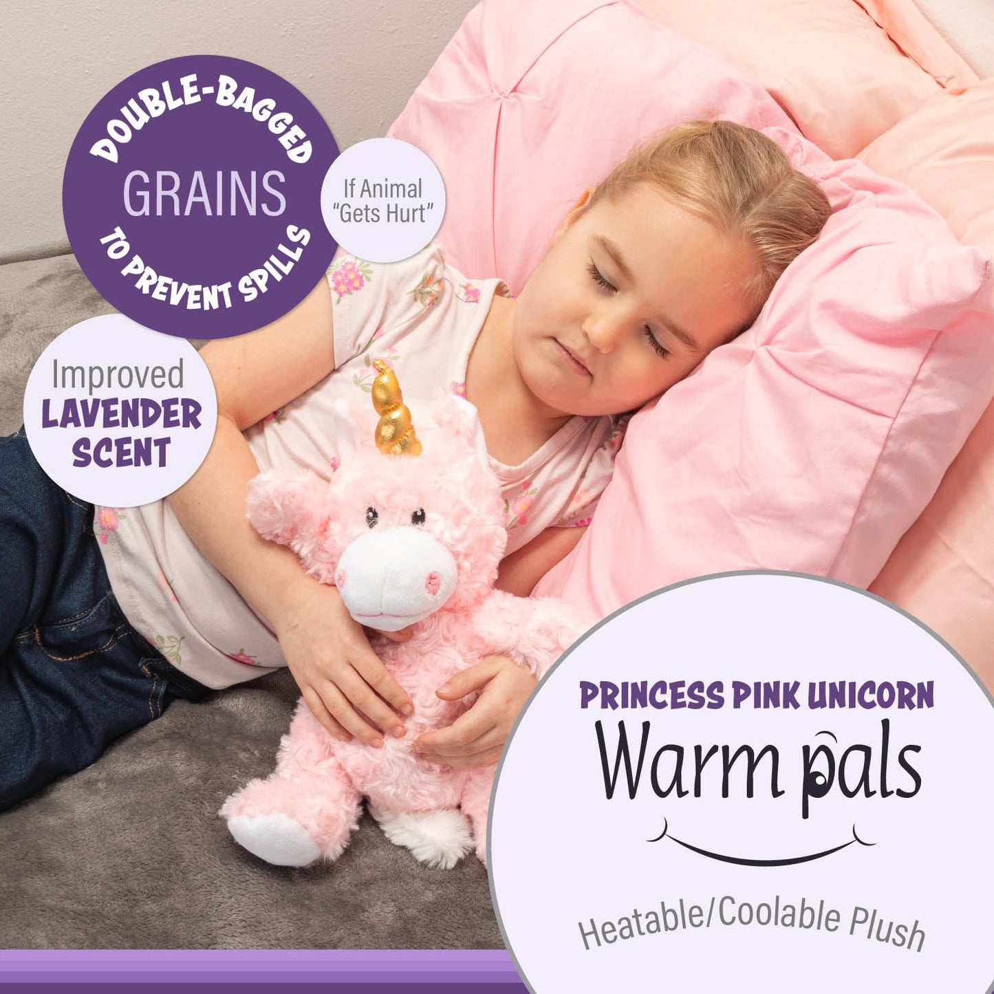 Warm Pals - Princess Pink Unicorn - 1.5Lbs - Cozy Microwavable Lavender Scented Plush Toys - Heated Stuffed Animal - Heatable Coolable Bedtime Comfort Plushie