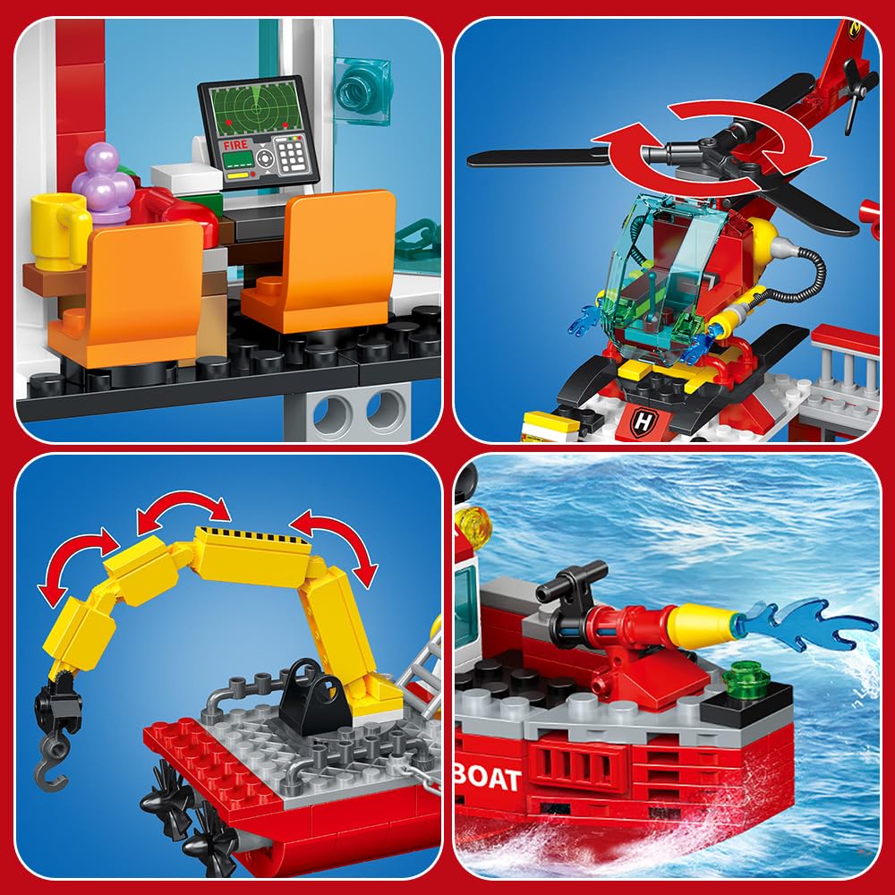 City Marine Fire Station Building Sets,740Pcs Stem Toys Building Blocks Gift For Boys 6+ (Compatible With Lego)